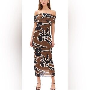 Cleobella Size XS Cordelia Ankle Dress Smoked Clover Off Shoulder Lined NEW